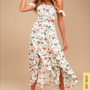 Easy on the eyes cream floral Lulus dress